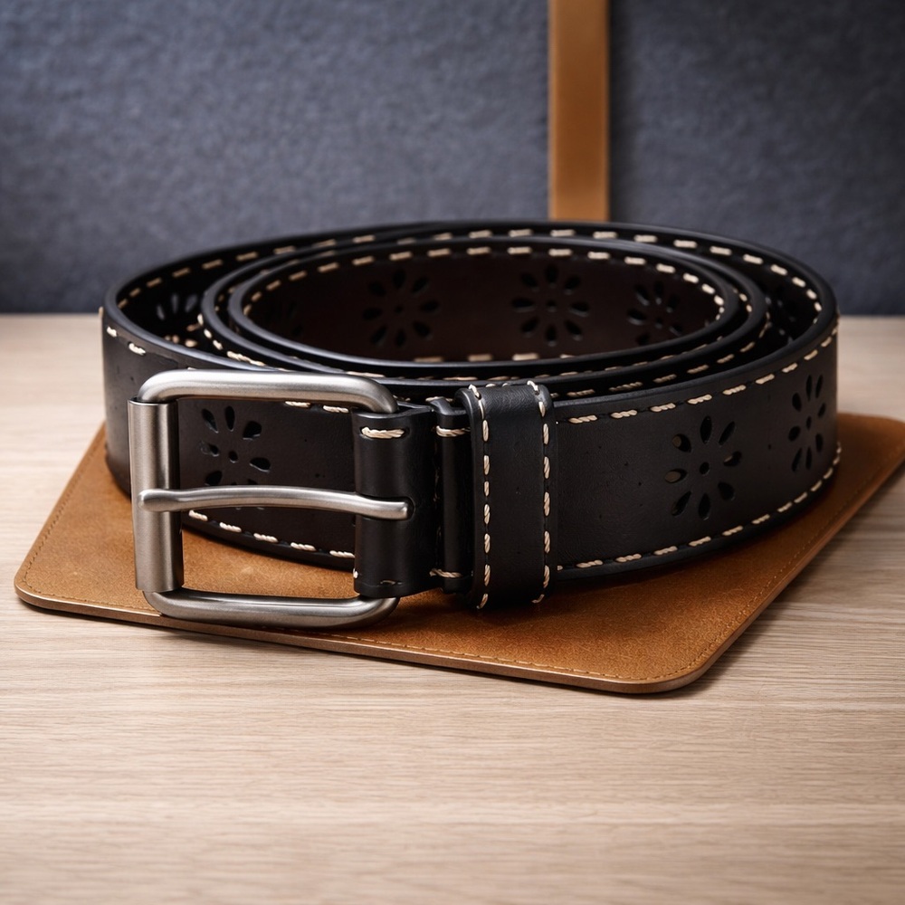 Italian Stitch western Punched Brown Leather Belt Womens Size 32